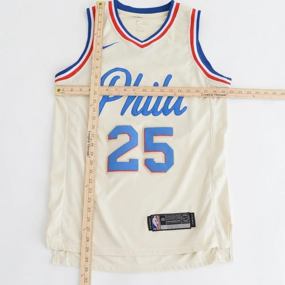 NBA Authentics w/ Nike Swoosh Philadelphia 76ers Cream & Blue Ben  Simmons M - Picture 4 of 13